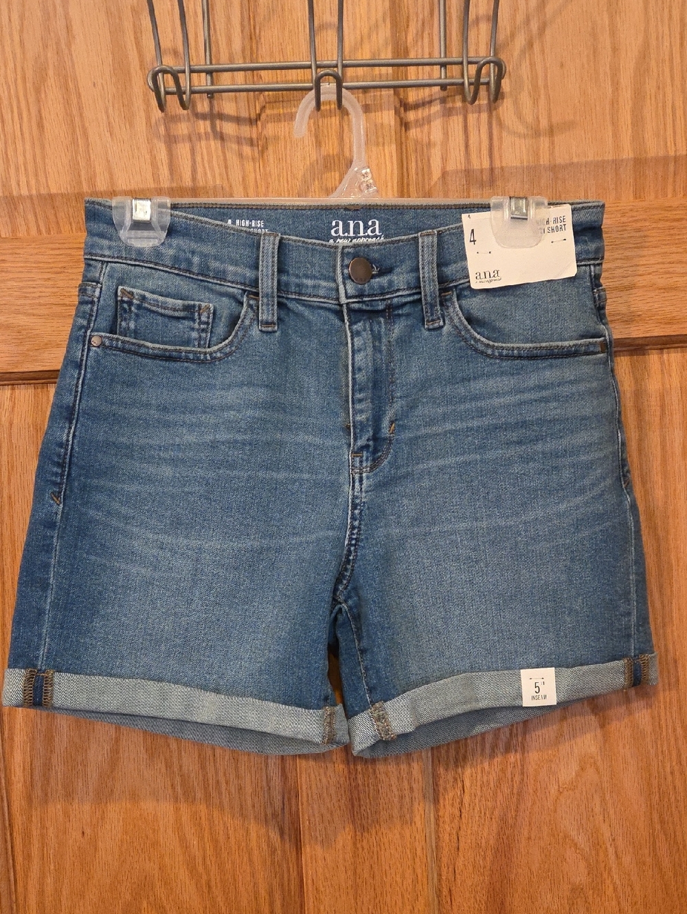 ana High-Rise Rolled Hem Denim Shorts - Medium Blue